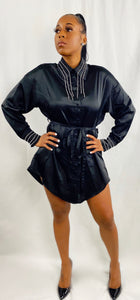 "Mi$$ Kim" Rhinestone Satin dress- Black